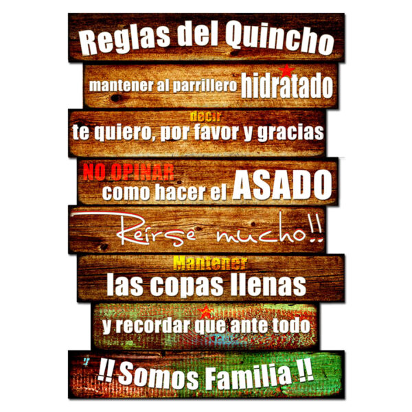 Cartel Grande Reglas del Quincho 43x60 cm