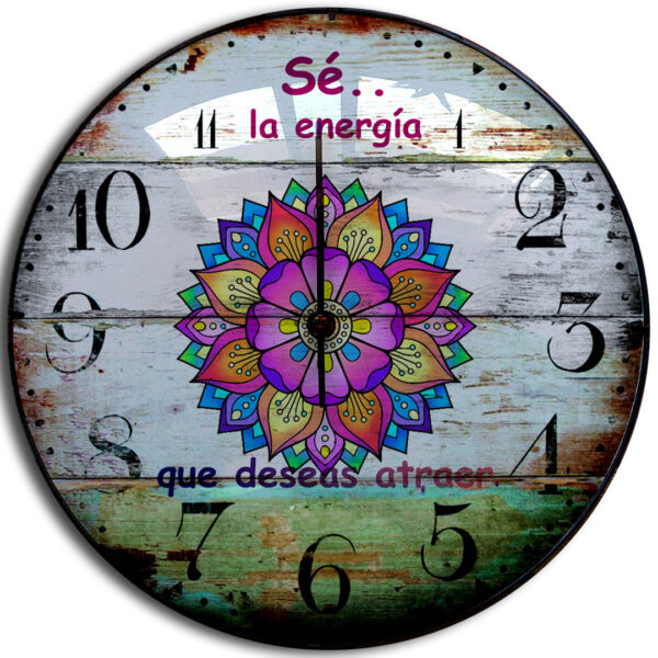 Reloj de Pared Vintage Mandala – 30 cm, Vidrio Bombé, Base Plástica